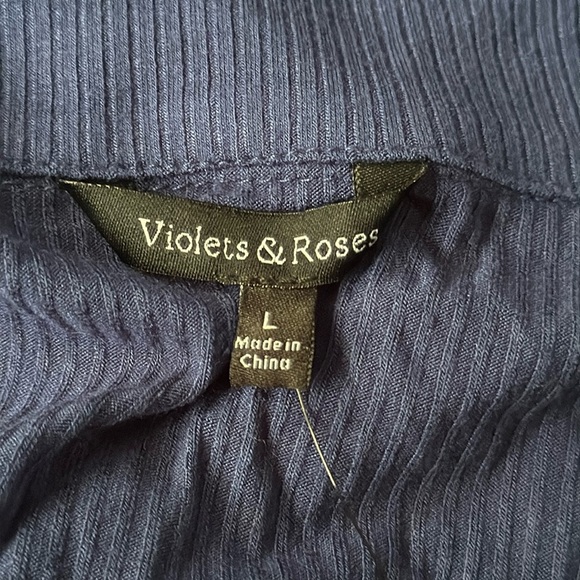 Violet & Roses Blue Ribbed Long Sleeve Bodysuit 1X - Picture 10 of 12